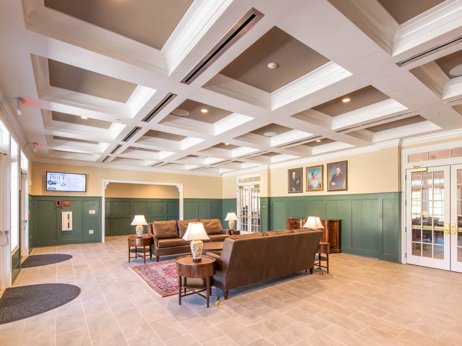 interior image of dining hall common room with couches at rabun gap